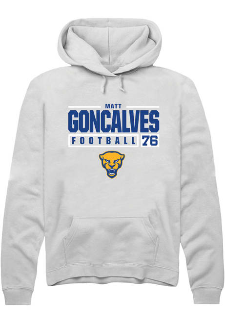 Matt Goncalves Rally Mens White Pitt Panthers NIL Stacked Box Hooded Sweatshirt