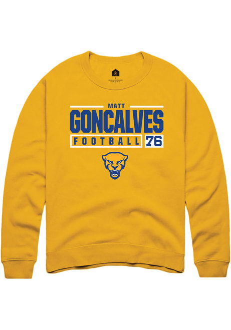 Matt Goncalves Rally Mens Gold Pitt Panthers NIL Stacked Box Crew Sweatshirt