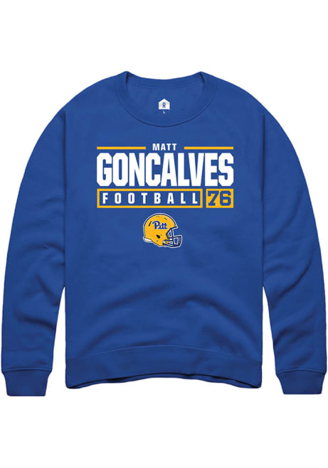 Matt Goncalves Rally Mens Blue Pitt Panthers NIL Stacked Box Crew Sweatshirt