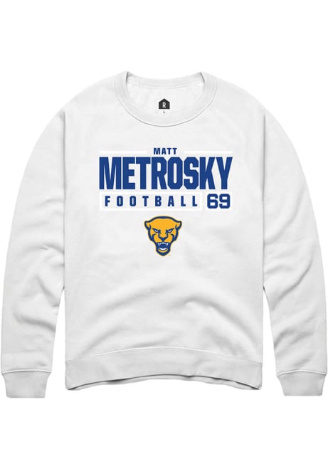 Matt Metrosky Rally Mens White Pitt Panthers NIL Stacked Box Crew Sweatshirt