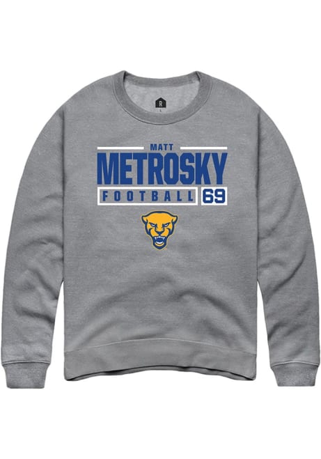 Matt Metrosky Rally Mens Graphite Pitt Panthers NIL Stacked Box Crew Sweatshirt