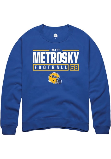 Matt Metrosky Rally Mens Blue Pitt Panthers NIL Stacked Box Crew Sweatshirt