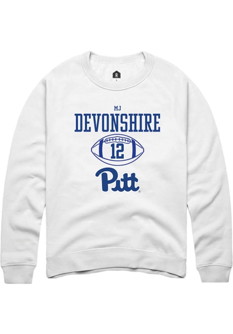 MJ Devonshire Rally Mens White Pitt Panthers NIL Sport Icon Crew Sweatshirt