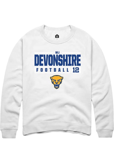 MJ Devonshire Rally Mens White Pitt Panthers NIL Stacked Box Crew Sweatshirt