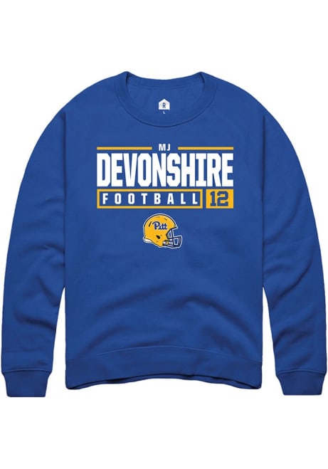 MJ Devonshire Rally Mens Blue Pitt Panthers NIL Stacked Box Crew Sweatshirt