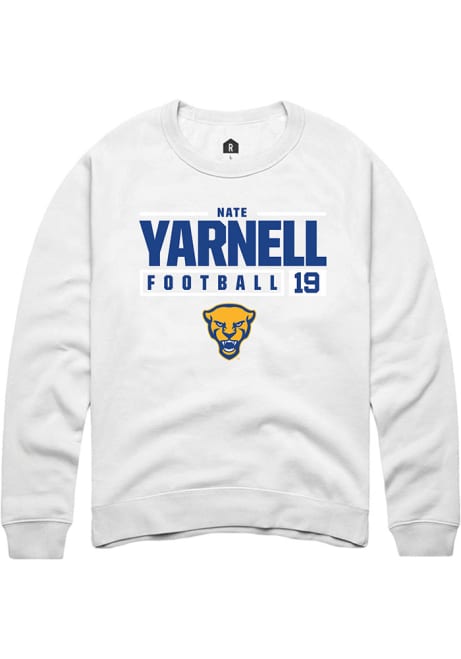 Nate Yarnell Rally Mens White Pitt Panthers NIL Stacked Box Crew Sweatshirt