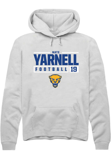 Nate Yarnell Rally Mens White Pitt Panthers NIL Stacked Box Hooded Sweatshirt