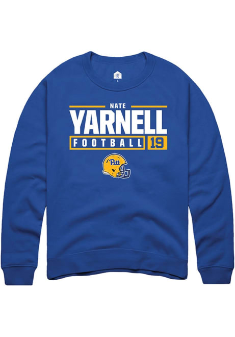 Nate Yarnell Rally Mens Blue Pitt Panthers NIL Stacked Box Crew Sweatshirt