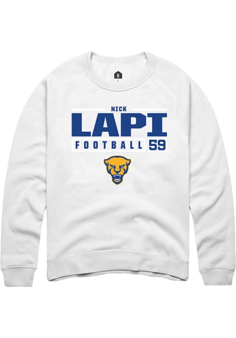 Nick Lapi Rally Mens White Pitt Panthers NIL Stacked Box Crew Sweatshirt