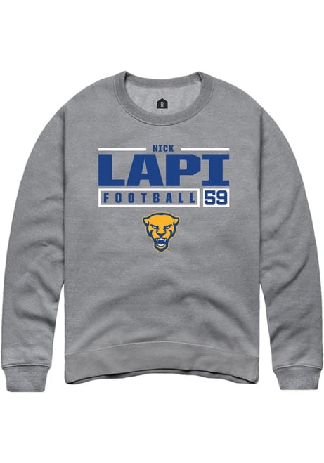 Nick Lapi Rally Mens Graphite Pitt Panthers NIL Stacked Box Crew Sweatshirt