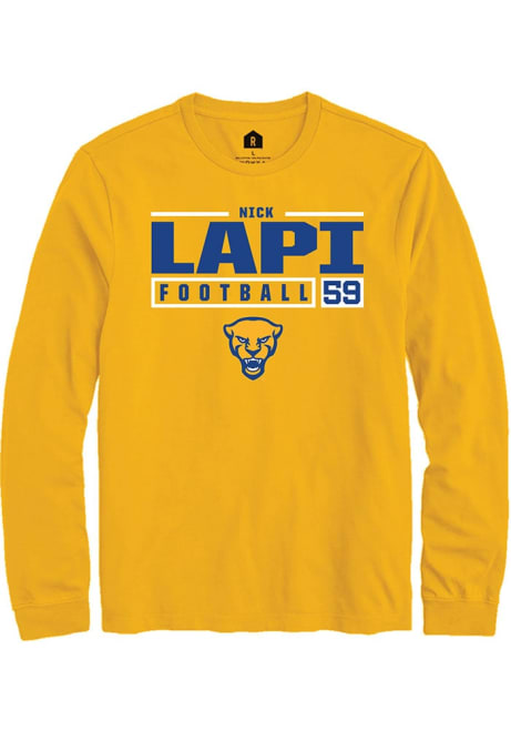 Nick Lapi Rally Mens Gold Pitt Panthers NIL Stacked Box Tee