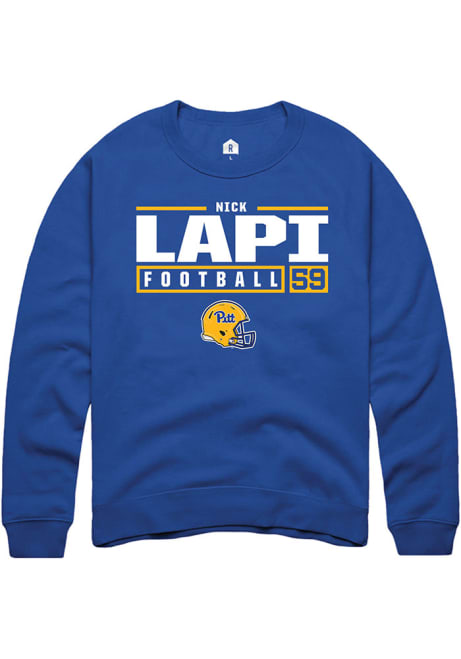 Nick Lapi Rally Mens Blue Pitt Panthers NIL Stacked Box Crew Sweatshirt