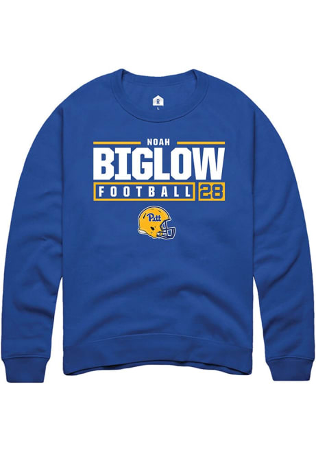 Noah Biglow Rally Mens Blue Pitt Panthers NIL Stacked Box Crew Sweatshirt