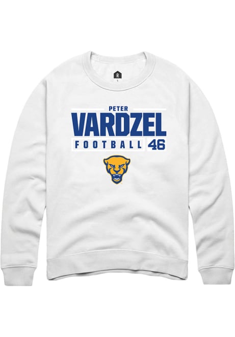 Peter Vardzel Rally Mens White Pitt Panthers NIL Stacked Box Crew Sweatshirt