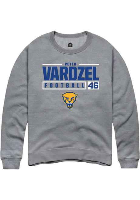 Peter Vardzel Rally Mens Graphite Pitt Panthers NIL Stacked Box Crew Sweatshirt