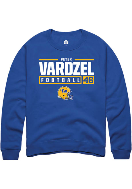 Peter Vardzel Rally Mens Blue Pitt Panthers NIL Stacked Box Crew Sweatshirt