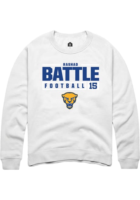 Rashad Battle Rally Mens White Pitt Panthers NIL Stacked Box Crew Sweatshirt