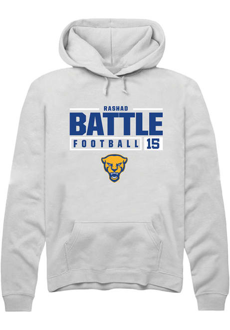 Rashad Battle Rally Mens White Pitt Panthers NIL Stacked Box Hooded Sweatshirt