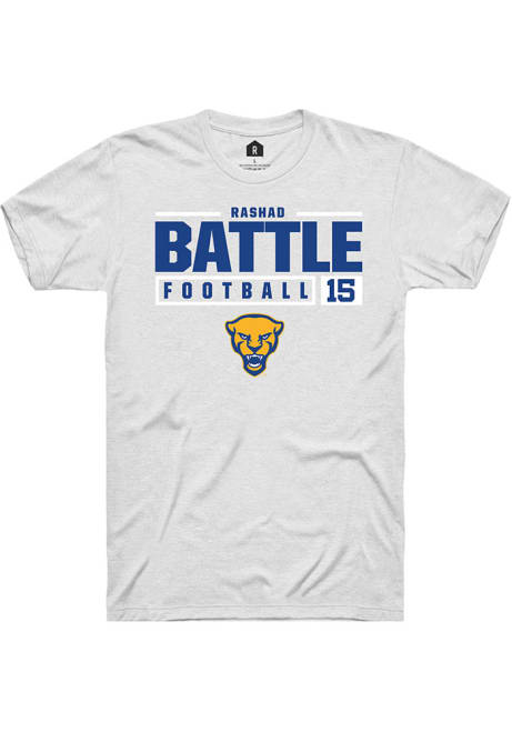 Rashad Battle White Pitt Panthers NIL Stacked Box Short Sleeve T Shirt