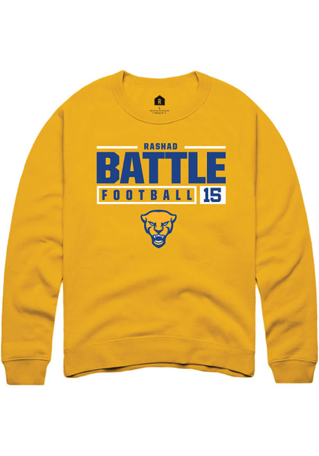 Rashad Battle Rally Mens Gold Pitt Panthers NIL Stacked Box Crew Sweatshirt