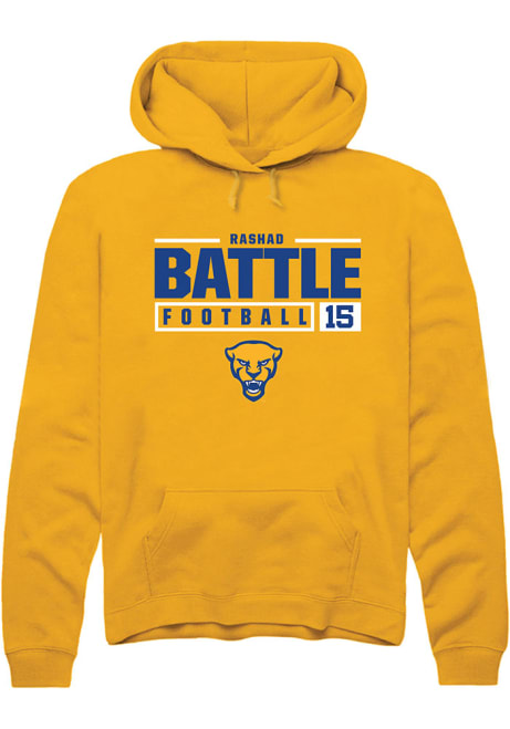 Rashad Battle Rally Mens Gold Pitt Panthers NIL Stacked Box Hooded Sweatshirt