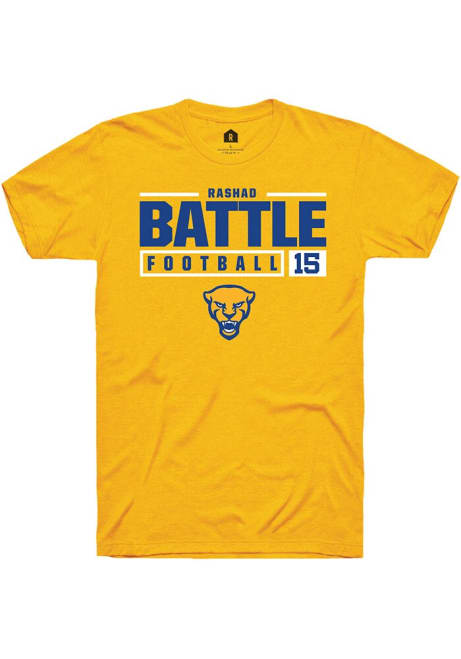 Rashad Battle Gold Pitt Panthers NIL Stacked Box Short Sleeve T Shirt