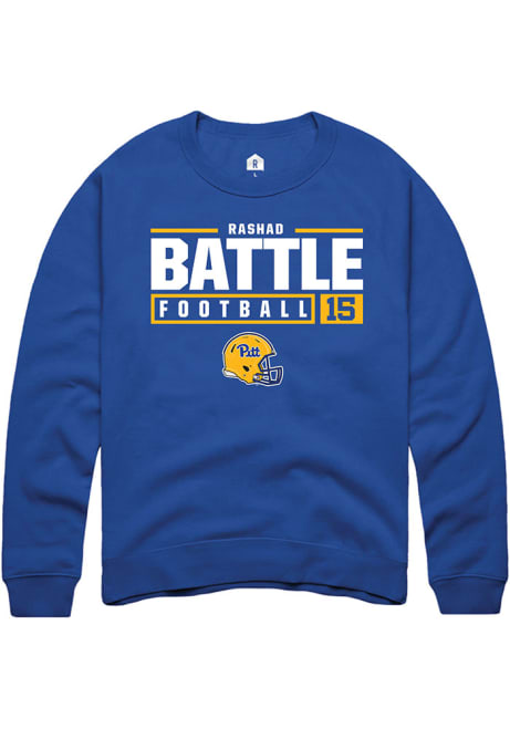 Rashad Battle Rally Mens Blue Pitt Panthers NIL Stacked Box Crew Sweatshirt