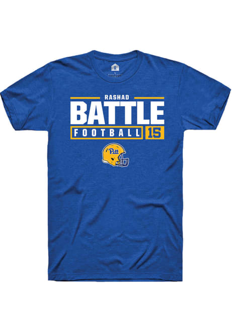 Rashad Battle Blue Pitt Panthers NIL Stacked Box Short Sleeve T Shirt