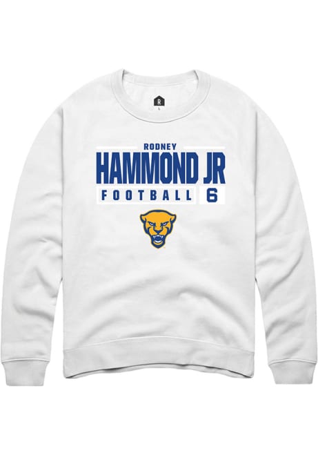 Rodney Hammond Jr. Rally Mens White Pitt Panthers NIL Stacked Box Crew Sweatshirt