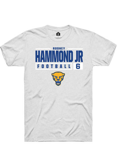 Rodney Hammond Jr. White Pitt Panthers NIL Stacked Box Design Short Sleeve T Shirt