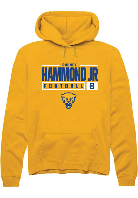 Rodney Hammond Jr. Rally Mens Gold Pitt Panthers NIL Stacked Box Design Hooded Sweatshirt