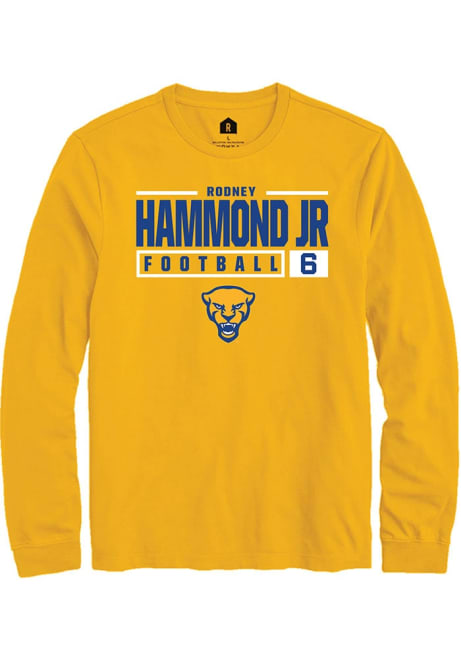 Rodney Hammond Jr. Rally Mens Gold Pitt Panthers NIL Stacked Box Design Tee