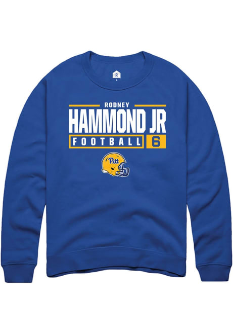 Rodney Hammond Jr. Rally Mens Blue Pitt Panthers NIL Stacked Box Design Crew Sweatshirt