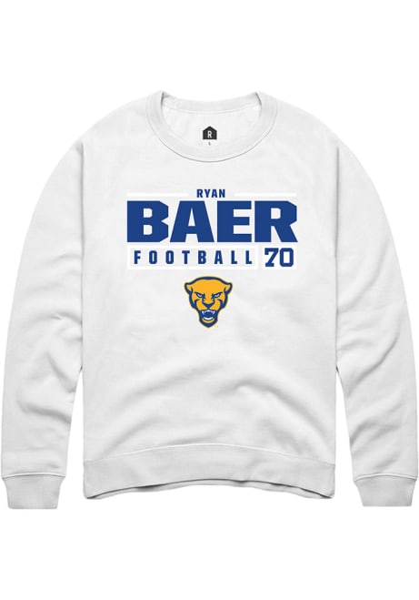 Ryan Baer Rally Mens White Pitt Panthers NIL Stacked Box Crew Sweatshirt