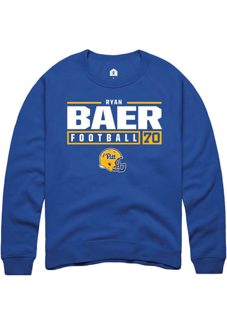 Ryan Baer Rally Mens Blue Pitt Panthers NIL Stacked Box Crew Sweatshirt