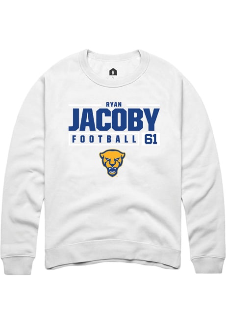 Ryan Jacoby Rally Mens White Pitt Panthers NIL Stacked Box Crew Sweatshirt