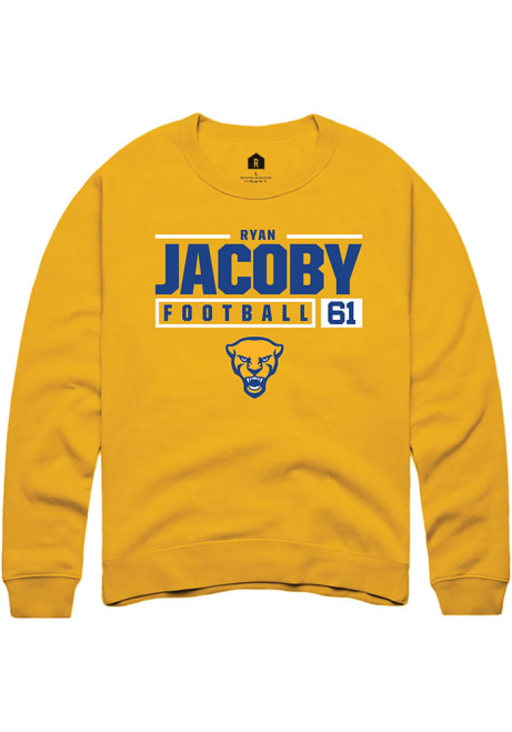 Ryan Jacoby Rally Mens Gold Pitt Panthers NIL Stacked Box Crew Sweatshirt