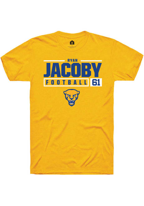 Ryan Jacoby Gold Pitt Panthers NIL Stacked Box Short Sleeve T Shirt