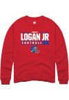 Main image for Kenny Logan Jr.  Rally Kansas Jayhawks Mens Red NIL Stacked Box Long Sleeve Crew Sweatshirt