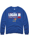 Main image for Kenny Logan Jr.  Rally Kansas Jayhawks Mens Blue NIL Stacked Box Long Sleeve Crew Sweatshirt