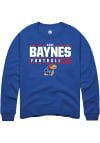 Main image for Kobe Baynes  Rally Kansas Jayhawks Mens Blue NIL Stacked Box Long Sleeve Crew Sweatshirt