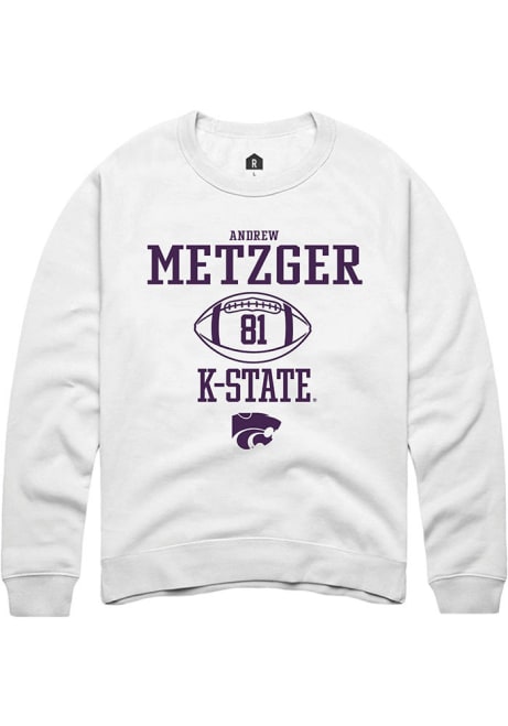 Andrew Metzger Rally Mens White K-State Wildcats NIL Sport Icon Crew Sweatshirt