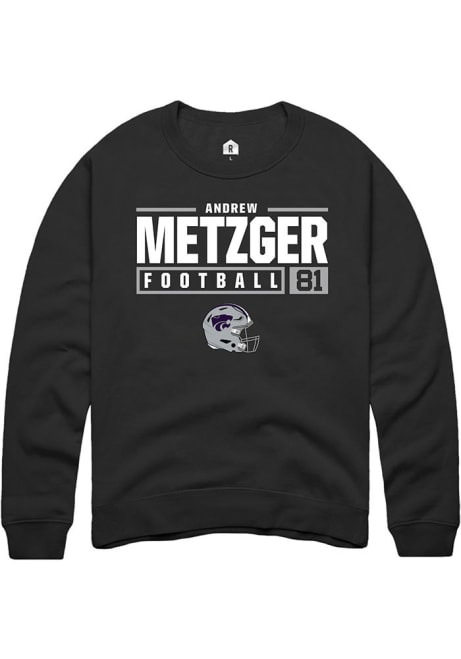 Andrew Metzger Rally Mens Black K-State Wildcats NIL Stacked Box Crew Sweatshirt