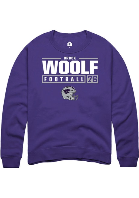 Brock Woolf Rally Mens Purple K-State Wildcats NIL Stacked Box Crew Sweatshirt