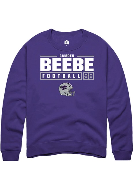 Camden Beebe Rally Mens Purple K-State Wildcats NIL Stacked Box Crew Sweatshirt