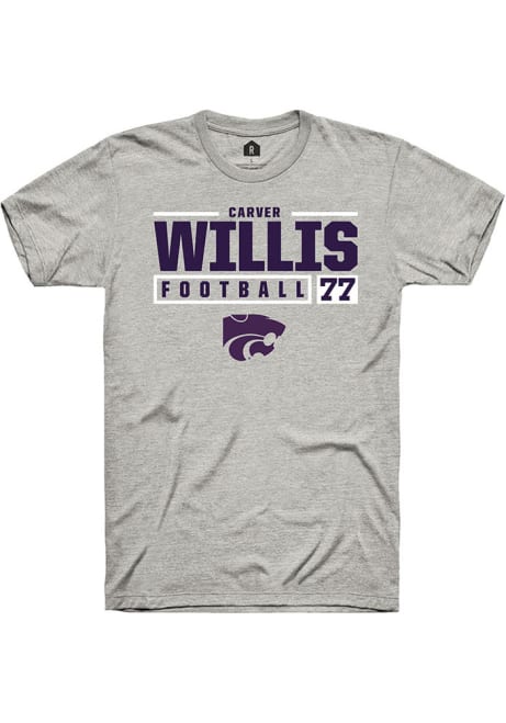 Carver Willis Ash K-State Wildcats NIL Stacked Box Short Sleeve T Shirt