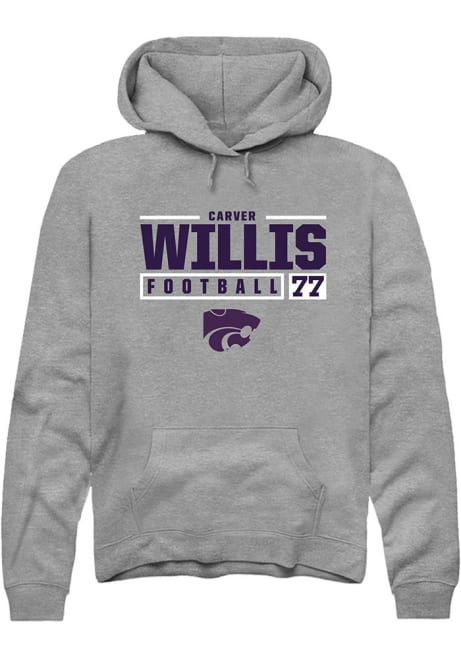 Carver Willis Rally Mens Grey K-State Wildcats NIL Stacked Box Hooded Sweatshirt