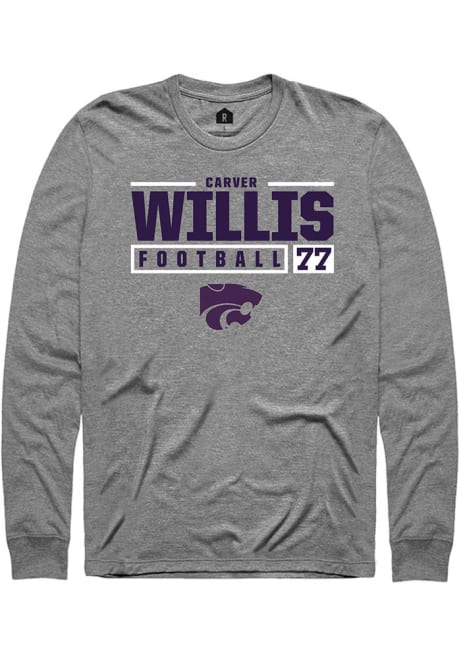 Carver Willis Rally Mens Graphite K-State Wildcats NIL Stacked Box Tee