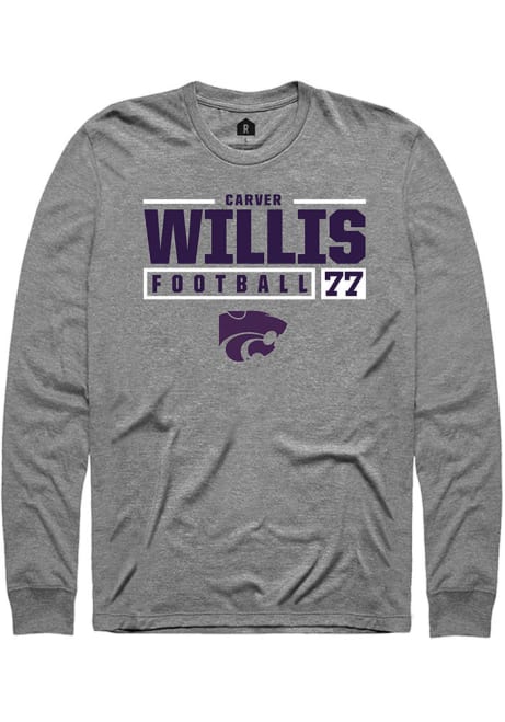 Carver Willis Rally Mens Grey K-State Wildcats NIL Stacked Box Tee