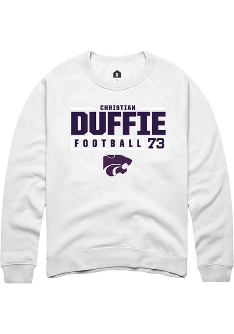 Christian Duffie Rally Mens White K-State Wildcats NIL Stacked Box Crew Sweatshirt